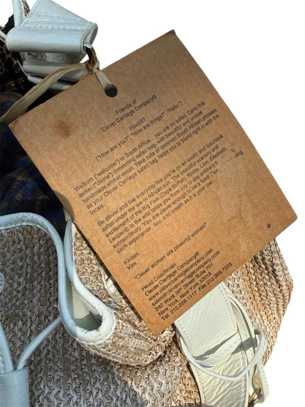 NWT! Clever Carriage Company XL Drawstring Tote with Basket Detail
